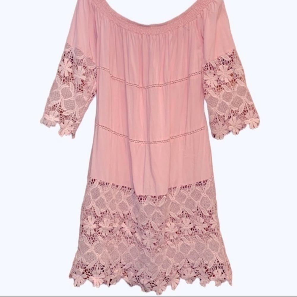 Solitaire Swim Pink Cover Crochet Dress Small EUC